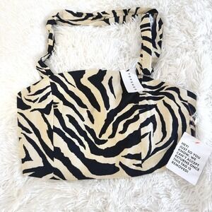 ASOS TopShop Womens Sz 8 Linen Blend Zebra Print Woven Crop Top NWT Square Neck